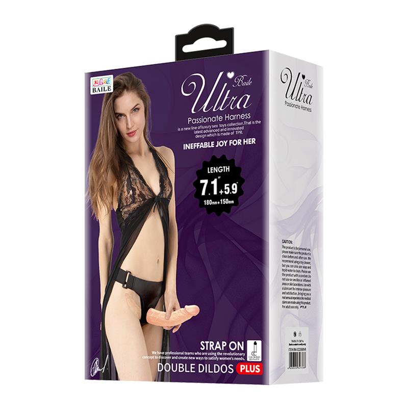 Dvigubas dildo su reguliuojamais diržais