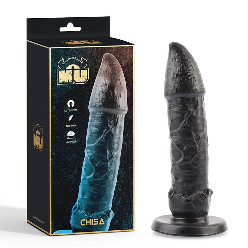 Dildo su siurbtuku ir tekstūruota forma