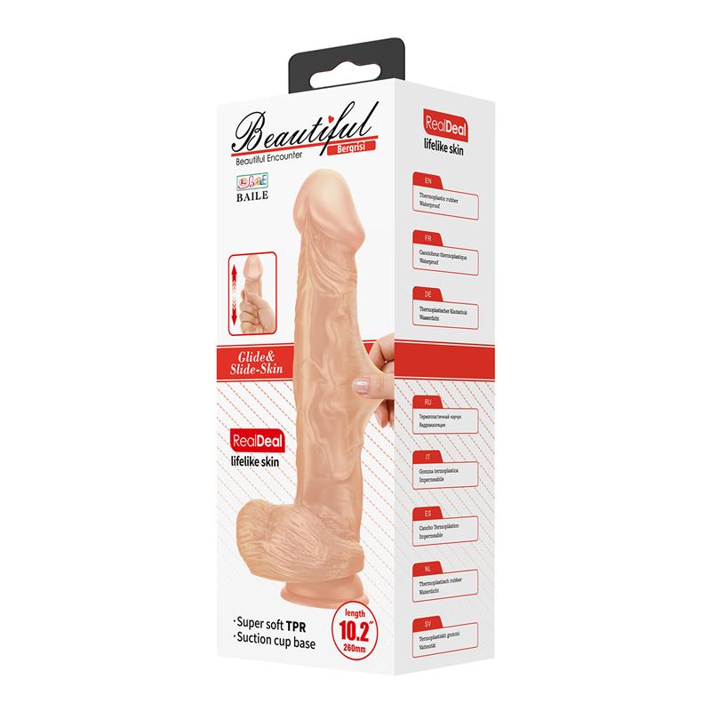 Didelis dildo su siurbtuku ir realistiška tekstūra