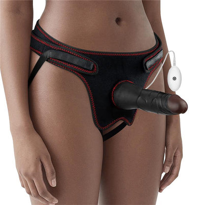Reguliuojamas strap-on su vibruojančiu dildo