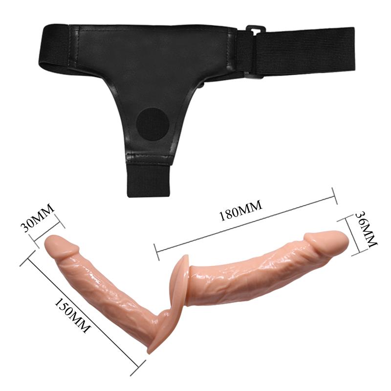 Dvigubas dildo su reguliuojamais diržais