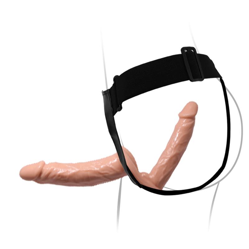 Dvigubas dildo su reguliuojamais diržais