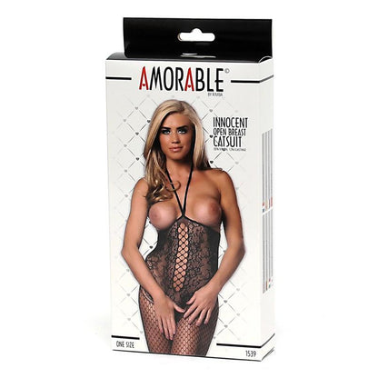 Tinklinis bodystockingas su atvira krūtine