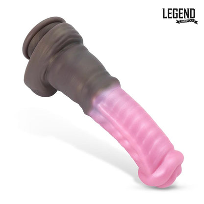 Dvispalvis dildo su siurbtuku ir struktūruotu paviršiumi