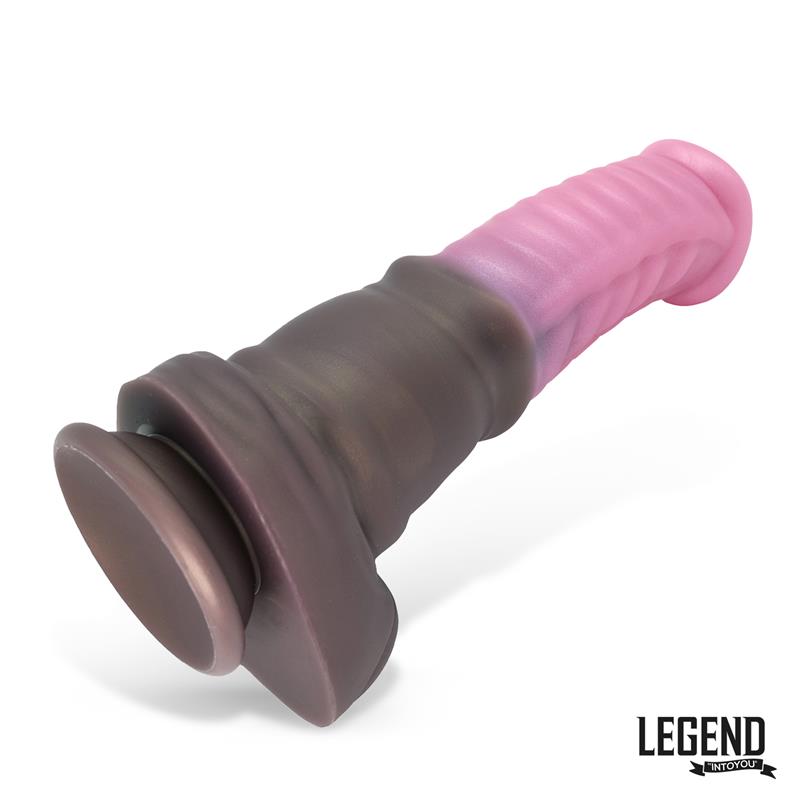 Dvispalvis dildo su siurbtuku ir struktūruotu paviršiumi