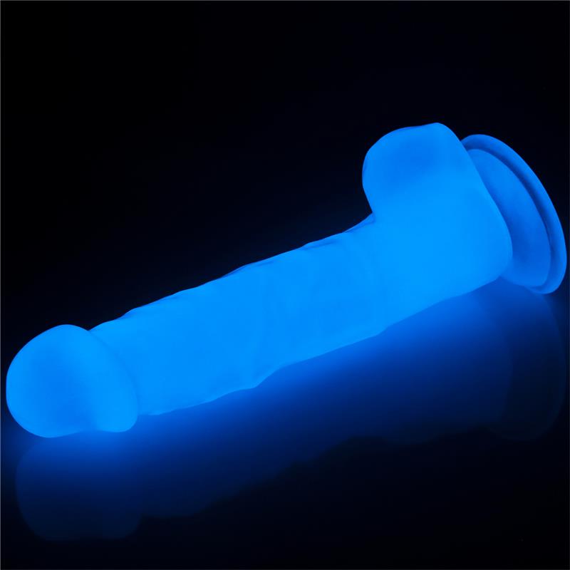 Dildo su mėlyna šviesa ir siurbtuku