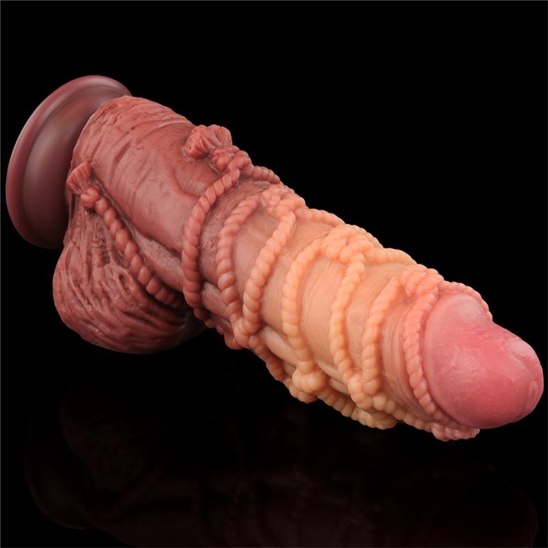 Dildo su siurbtuku ir tekstūruota paviršiumi