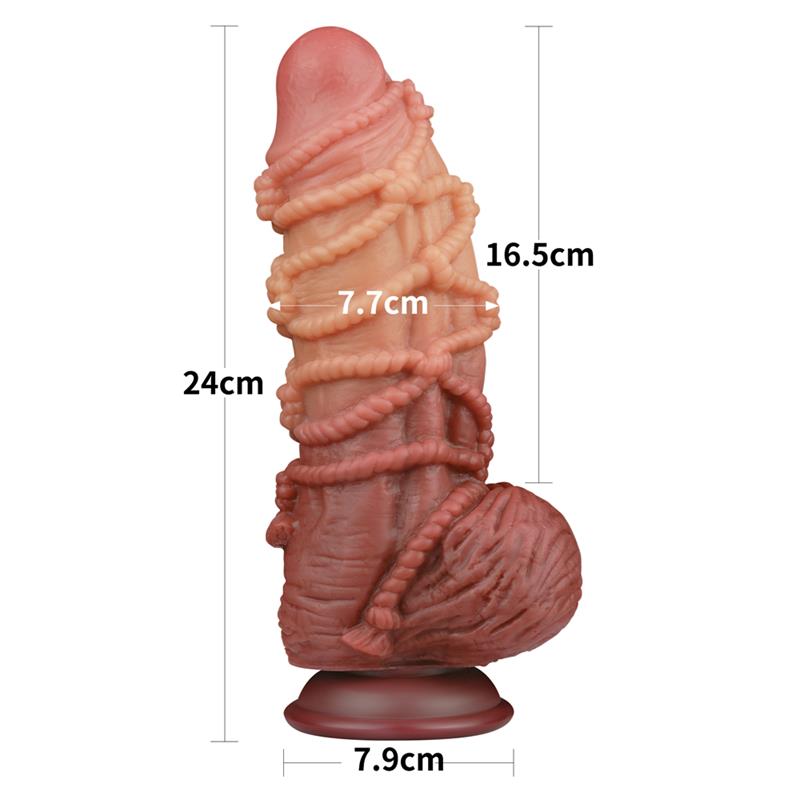 Dildo su siurbtuku ir tekstūruota paviršiumi