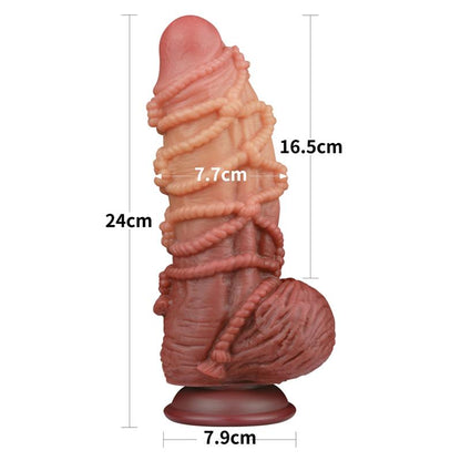 Dildo su siurbtuku ir tekstūruota paviršiumi