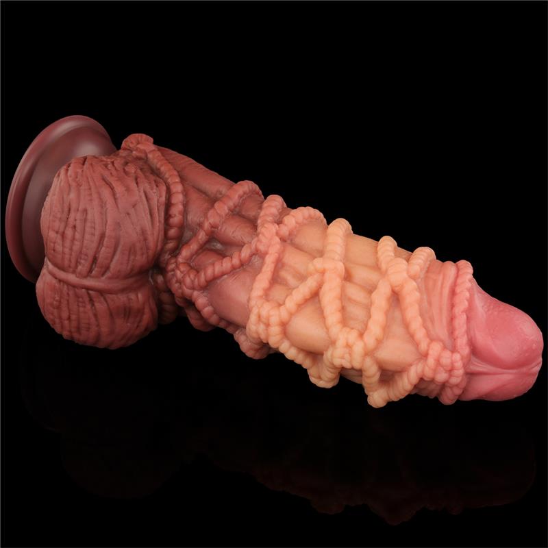 Dildo su siurbtuku ir tekstūruota paviršiumi