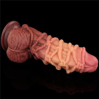 Dildo su siurbtuku ir tekstūruota paviršiumi