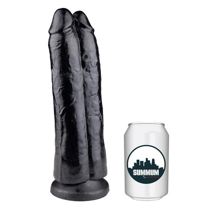 Dvigubas dildo su siurbtuku ir tekstūruotu paviršiumi