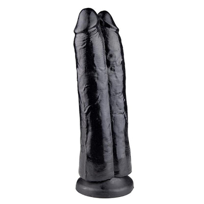 Dvigubas dildo su siurbtuku ir tekstūruotu paviršiumi