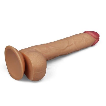 Didelis dildo su siurbtuku ir realistiška tekstūra