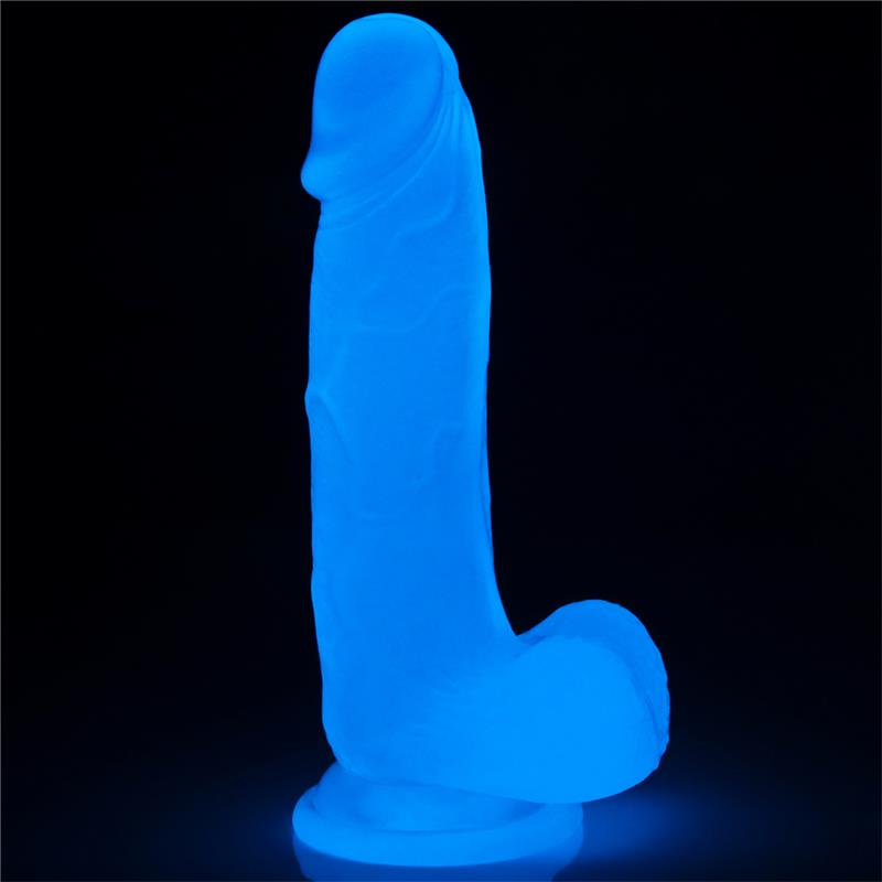 Šviečiantis dildo su mėlynos šviesos efektu