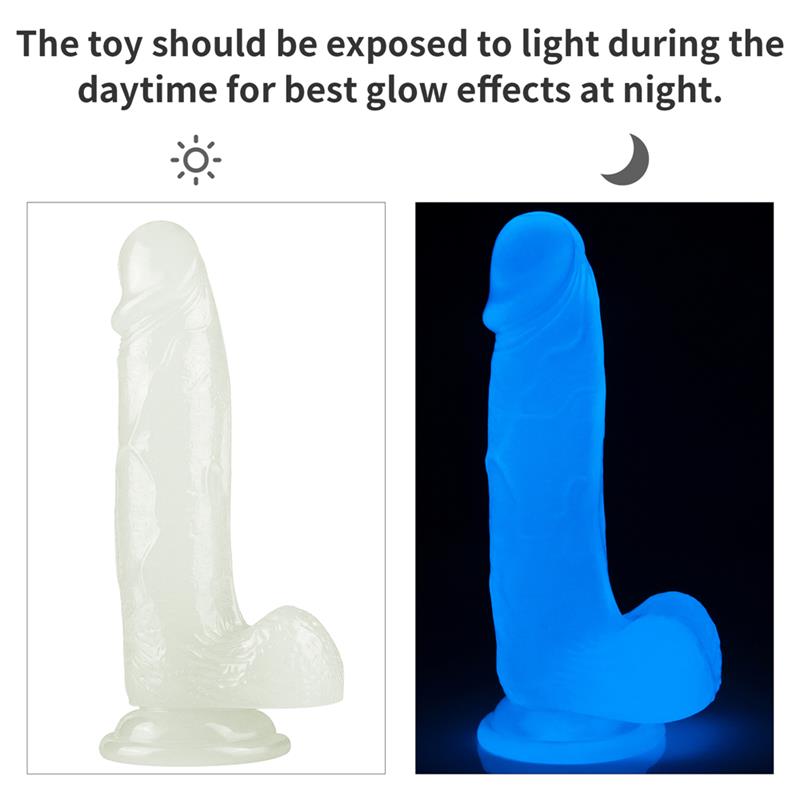 Šviečiantis dildo su mėlynos šviesos efektu