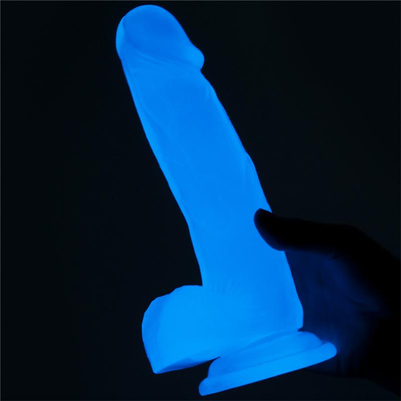 Šviečiantis dildo su mėlynos šviesos efektu