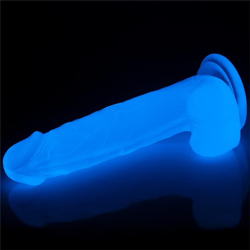 Šviečiantis dildo su mėlynos šviesos efektu