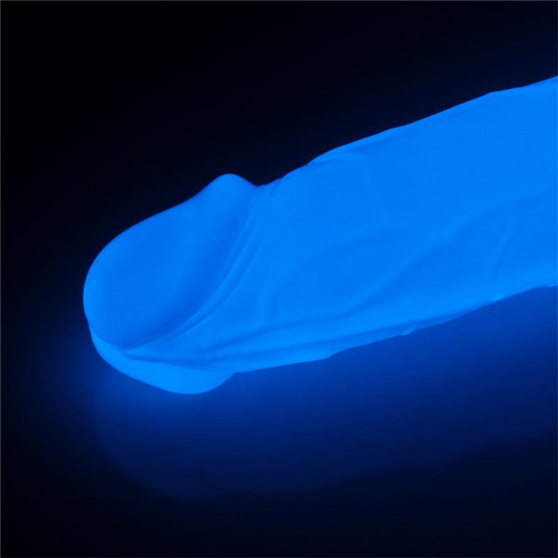 Šviečiantis dildo su mėlynos šviesos efektu