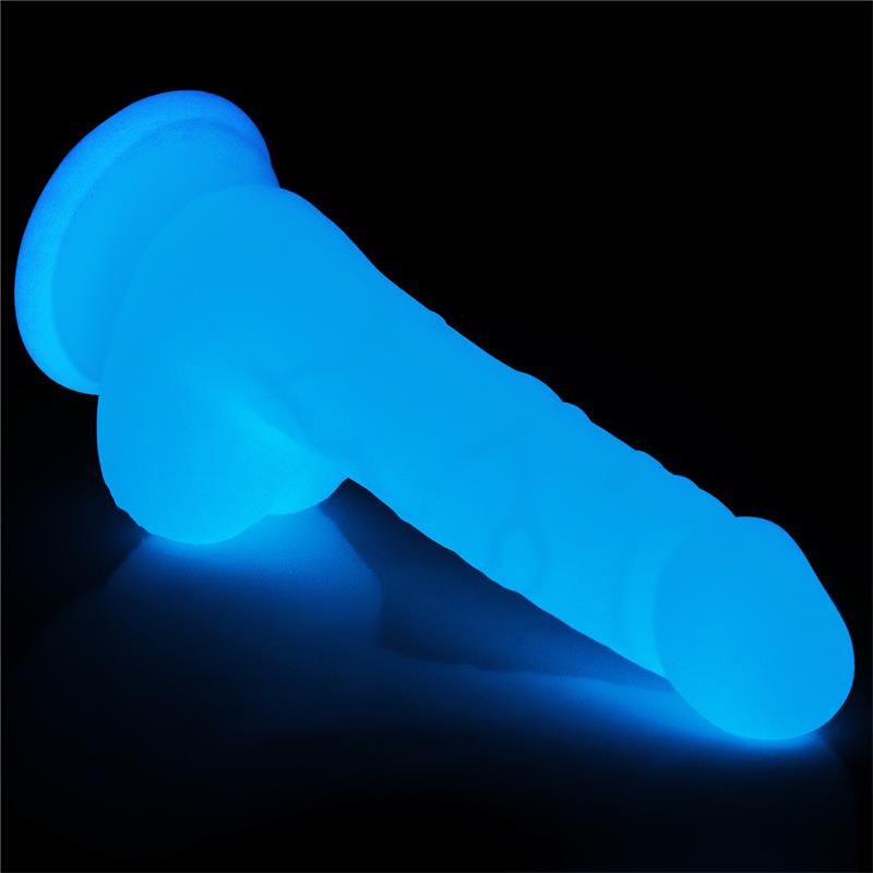 Švytintis dildo su siurbtuku ir realistiška tekstūra