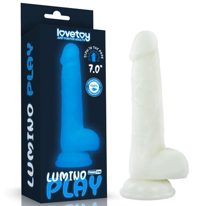 Švytintis dildo su siurbtuku ir realistiška tekstūra