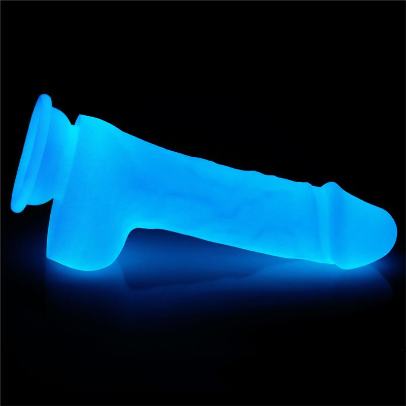 Švytintis dildo su ergonomiška tekstūra