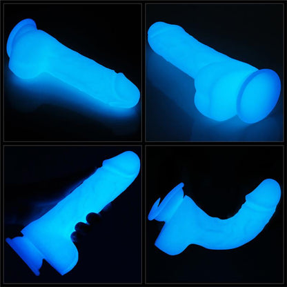 Švytintis dildo su ergonomiška tekstūra