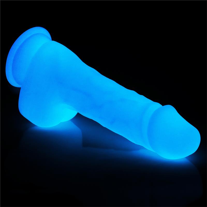 Švytintis dildo su ergonomiška tekstūra