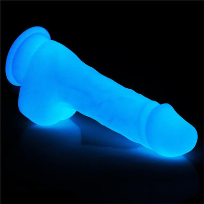 Švytintis dildo su ergonomiška tekstūra