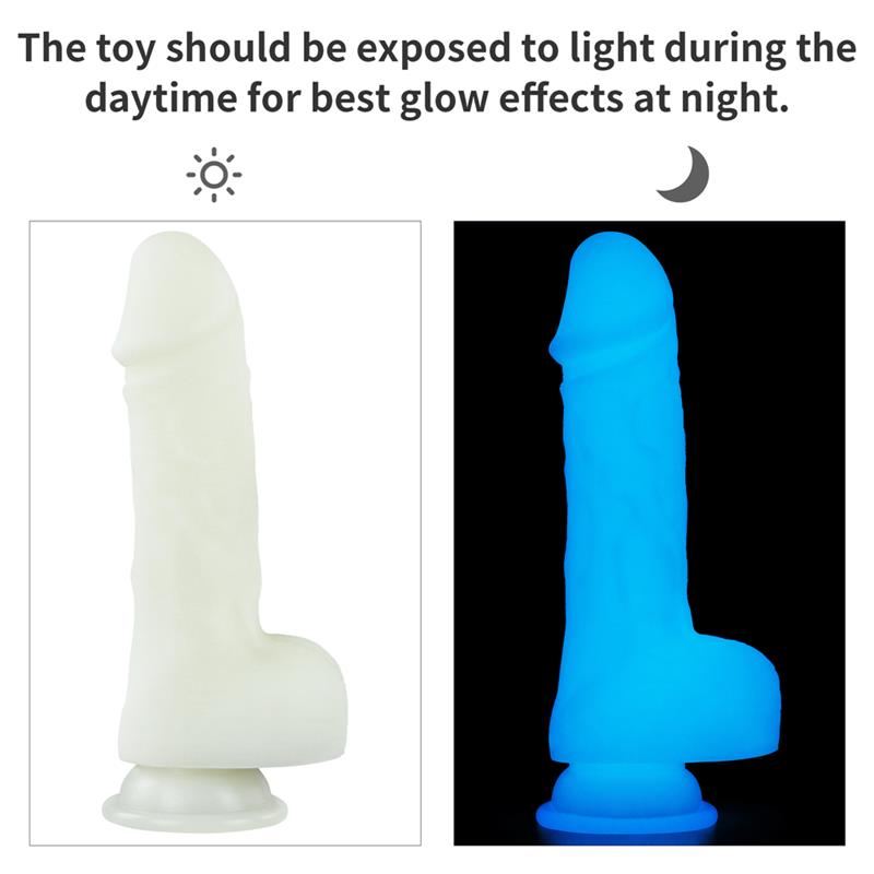Švytintis dildo su ergonomiška tekstūra