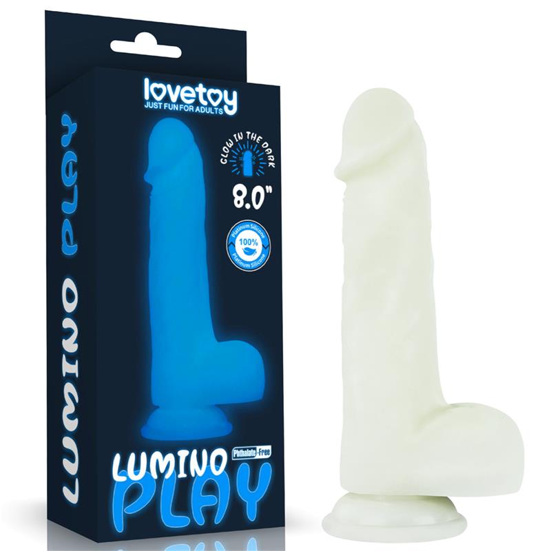 Švytintis dildo su siurbtuku ir tikroviška tekstūra