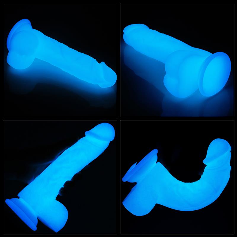 Švytintis dildo su siurbtuku ir tikroviška tekstūra