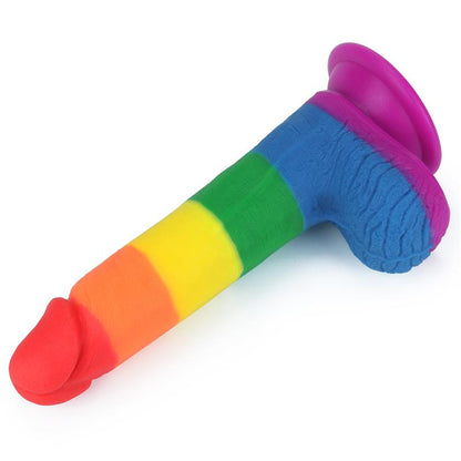 Spalvota dildė su siurbtuku ir ergonomišku profiliu