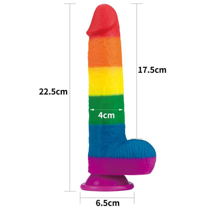 Vaivorykštės spalvų dildė su siurbtuku ir ergonomika