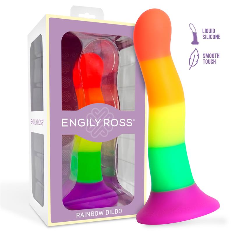 Vaivorykštės dildo su siurbtuku ir skysto silikono paviršiumi