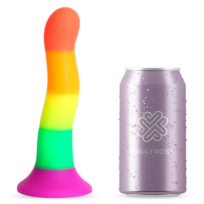 Vaivorykštės dildo su siurbtuku ir skysto silikono paviršiumi