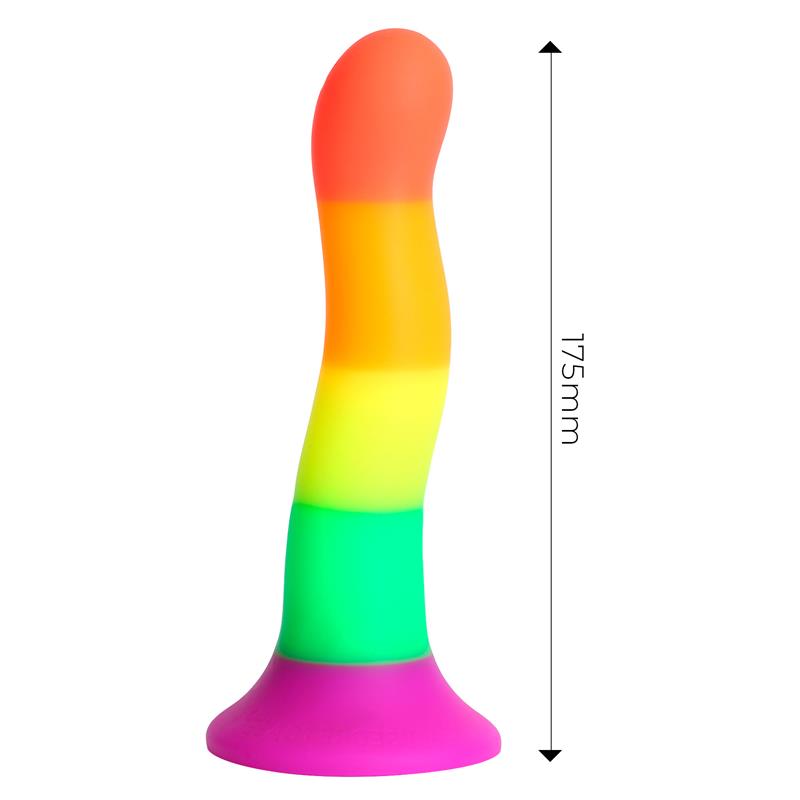 Vaivorykštės dildo su siurbtuku ir skysto silikono paviršiumi