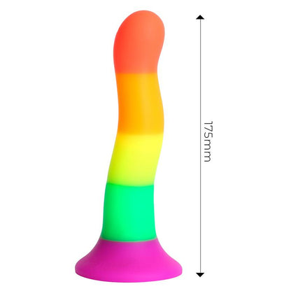 Vaivorykštės dildo su siurbtuku ir skysto silikono paviršiumi