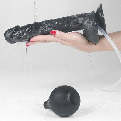 Dildo su purškimo funkcija ir siurbtuku