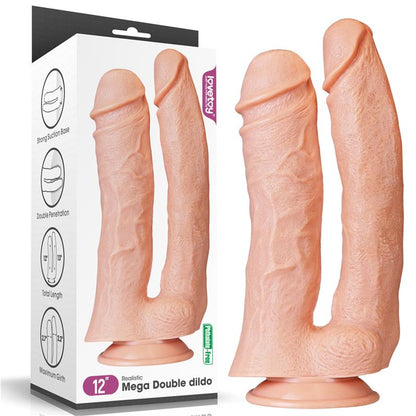 Dvigubas dildo su siurbtuku ir tikroviška tekstūra