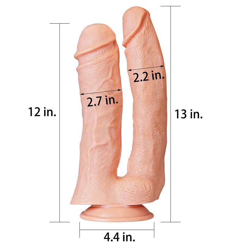Dvigubas dildo su siurbtuku ir tikroviška tekstūra