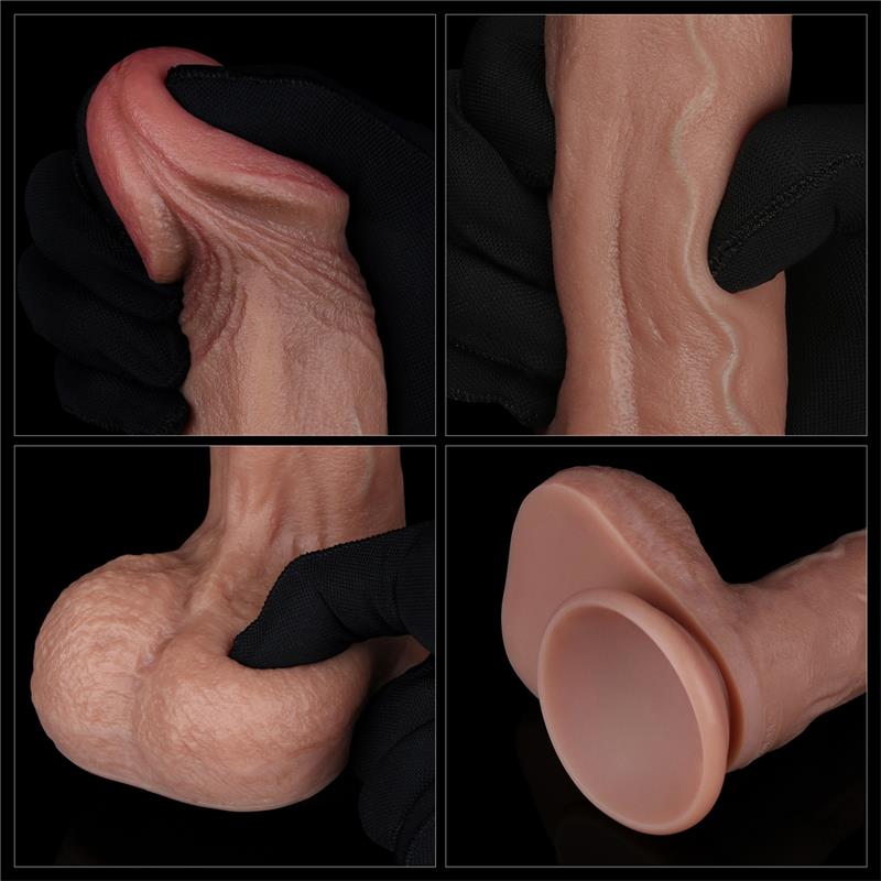 Dvisluoksnis dildo su siurbtuku ir realiu pojūčiu