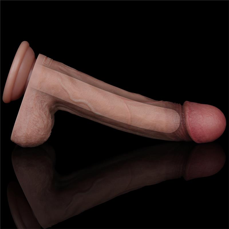 Dvisluoksnis dildo su siurbtuku ir realiu pojūčiu
