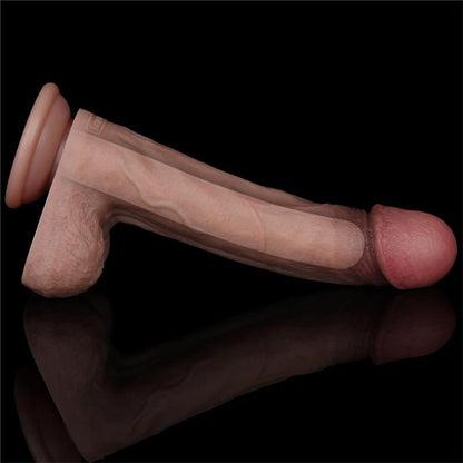 Dvisluoksnis dildo su siurbtuku ir realiu pojūčiu