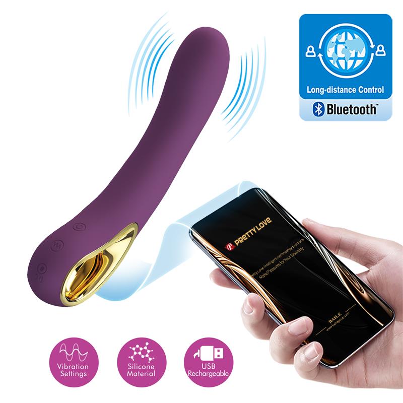 Vibratorius su pasvirusiu galu ir Bluetooth valdymu
