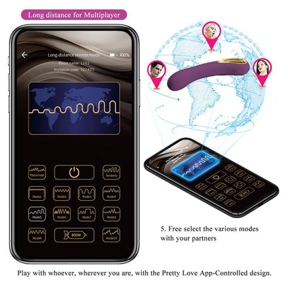 Vibratorius su pasvirusiu galu ir Bluetooth valdymu