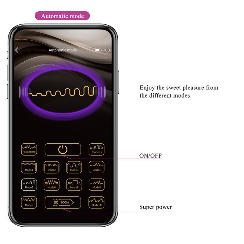 Vibratorius su pasvirusiu galu ir Bluetooth valdymu