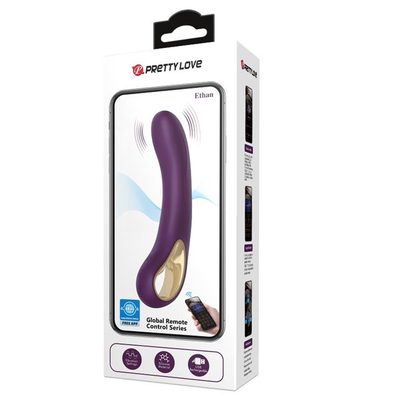 Vibratorius su pasvirusiu galu ir Bluetooth valdymu