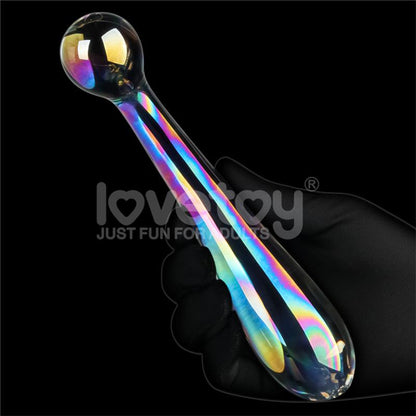 Stiklinis dildo su blizgučiais ir ergonomiška forma