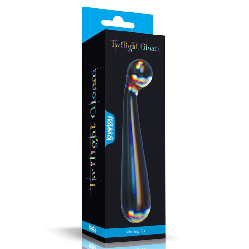Stiklinis dildo su blizgučiais ir ergonomiška forma
